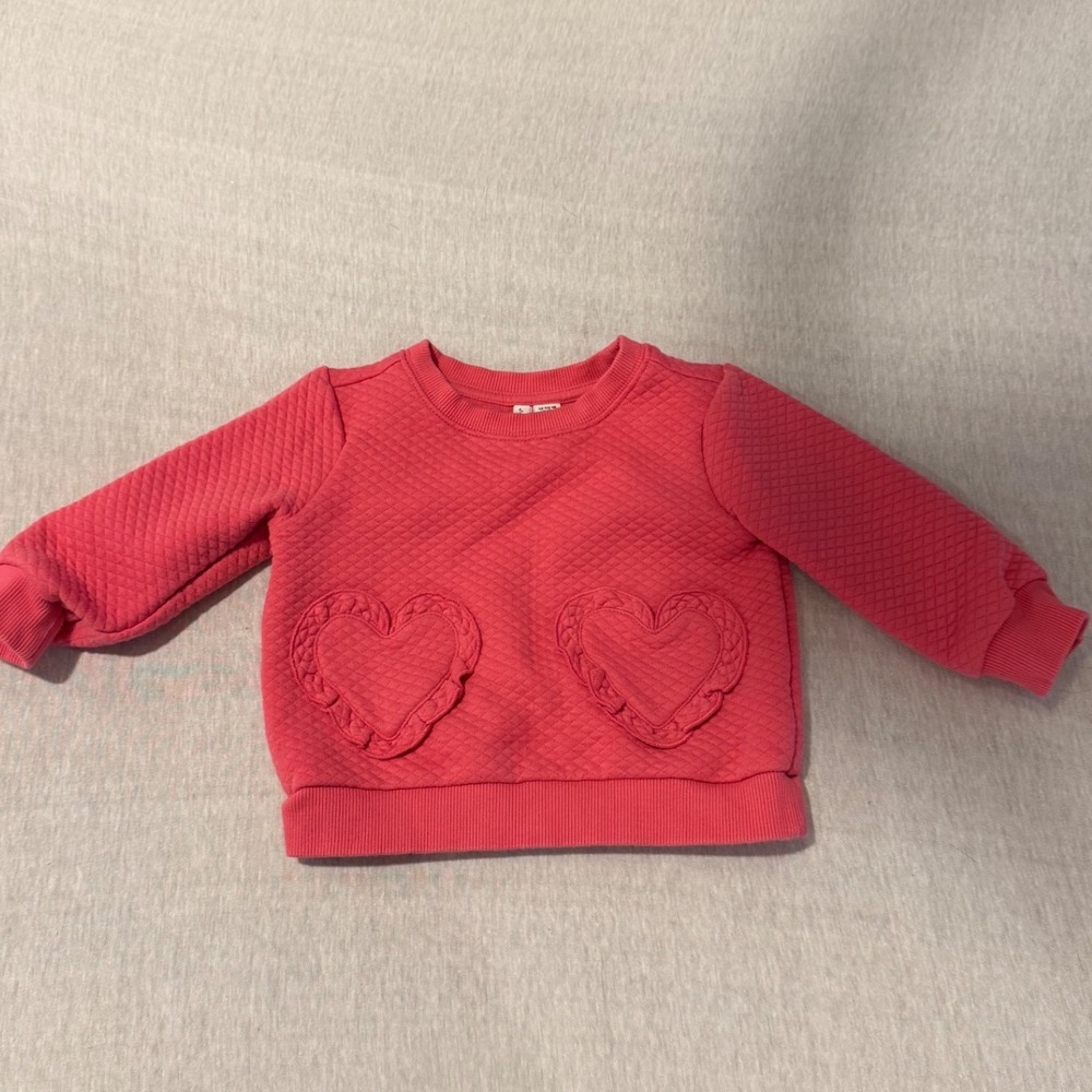 Janie and Jack Girls Pink Quilted Heart Pocket Sweatshirt 12-18 Months